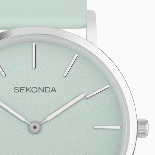 Sekonda Minimal Ladies Watch | Silver Alloy Case & Green Leather Strap with Green Dial | 40608
