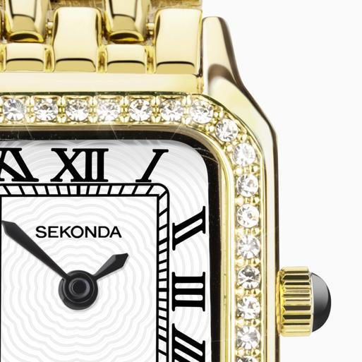Sekonda Monica Ladies Watch | Gold Alloy Case & Bracelet with Stone Set Bezel & White Dial | 40642