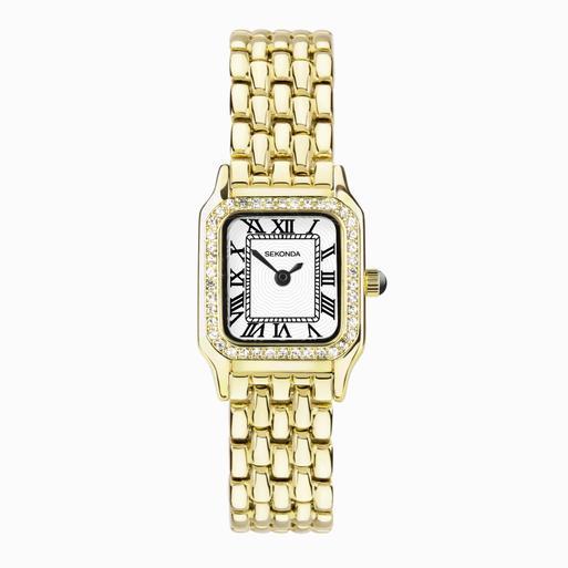 Sekonda Monica Ladies Watch | Gold Alloy Case & Bracelet with Stone Set Bezel & White Dial | 40642
