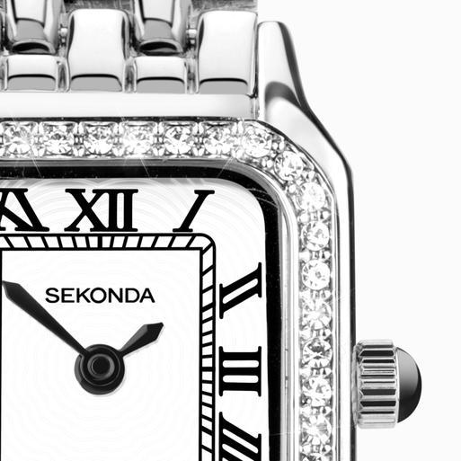 Sekonda Monica Ladies Watch | Silver Alloy Case & Bracelet with Stone Set Bezel & White Dial | 40655