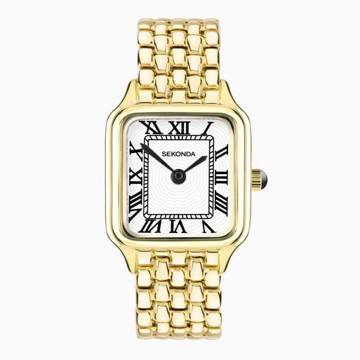 Sekonda Monica Maxi Ladies Watch | Gold Large Alloy Case & Bracelet with White Dial | 40657
