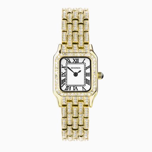 Sekonda Monica Ladies Watch | Gold Alloy Case & Full Stone Set Bracelet with White Dial | 40661