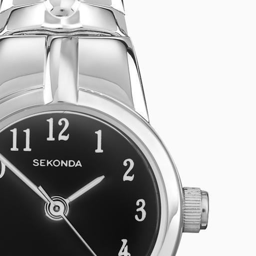 Sekonda Newton Ladies Watch | Silver Alloy Case & Stainless Steel Expander Bracelet with Black Dial | 40678