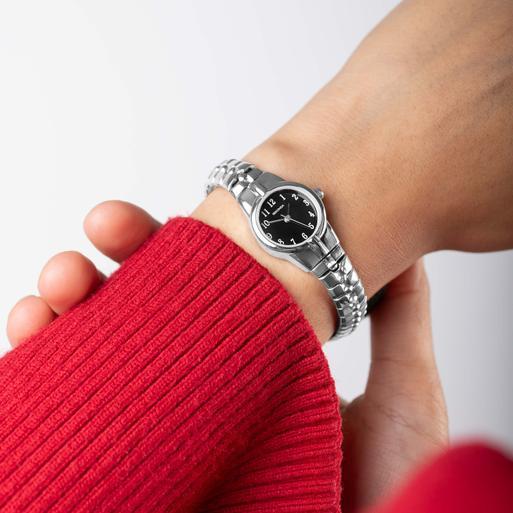 Sekonda Newton Ladies Watch | Silver Alloy Case & Stainless Steel Expander Bracelet with Black Dial | 40678