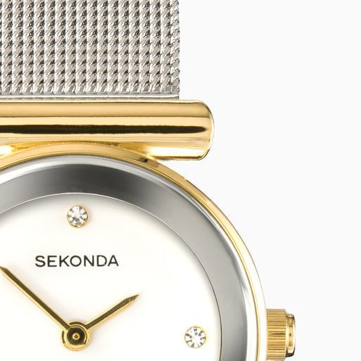 Sekonda Ava Ladies Watch | Gold Alloy Case & Silver Stainless Steel Mesh Bracelet with White Dial | 4887