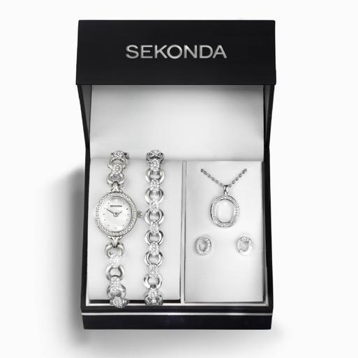 Sekonda Ladies Watch Gift Set Silver Case Alloy Bracelet with