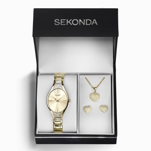 Sekonda Ladies Watch Gift Set Gold Case Alloy Bracelet with