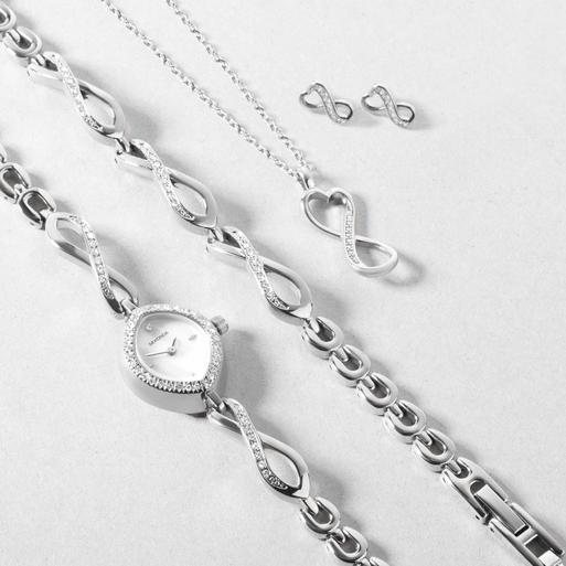 Sekonda Infinity Ladies Watch Gift Set | Silver Alloy Case & Bracelet with Mother of Pearl Dial | 49056