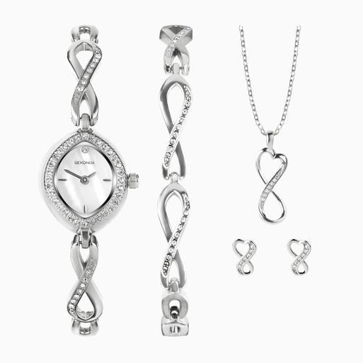 Sekonda Infinity Ladies Watch Gift Set | Silver Alloy Case & Bracelet with Mother of Pearl Dial | 49056