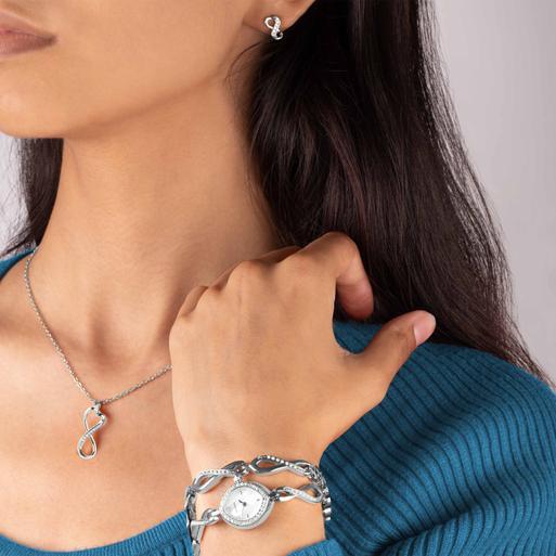 Sekonda Infinity Ladies Watch Gift Set | Silver Alloy Case & Bracelet with Mother of Pearl Dial | 49056