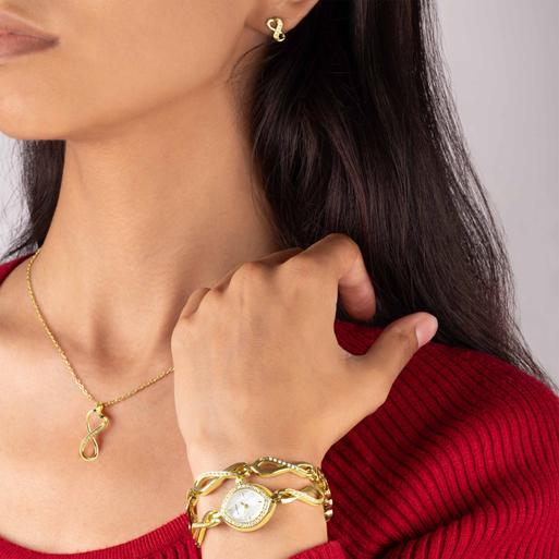 Sekonda Infinity Ladies Watch Gift Set | Gold Alloy Case & Bracelet with Mother of Pearl Dial | 49057